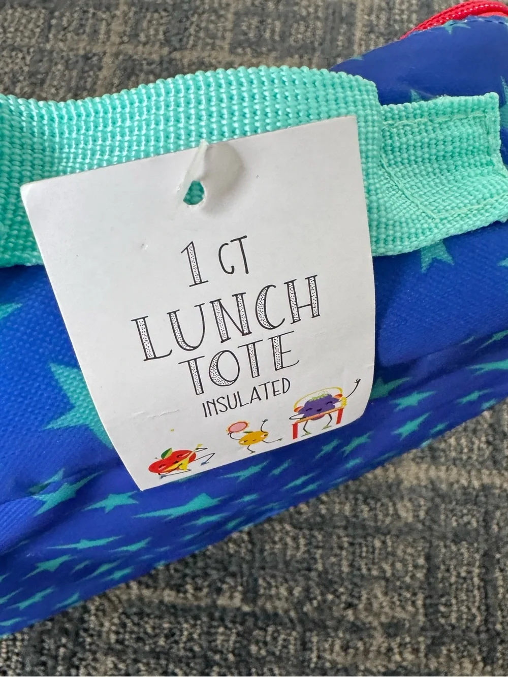 Kids Insulated Lunch Tote Blue Aqua Star Print Red Zip School Snack Bag O/S